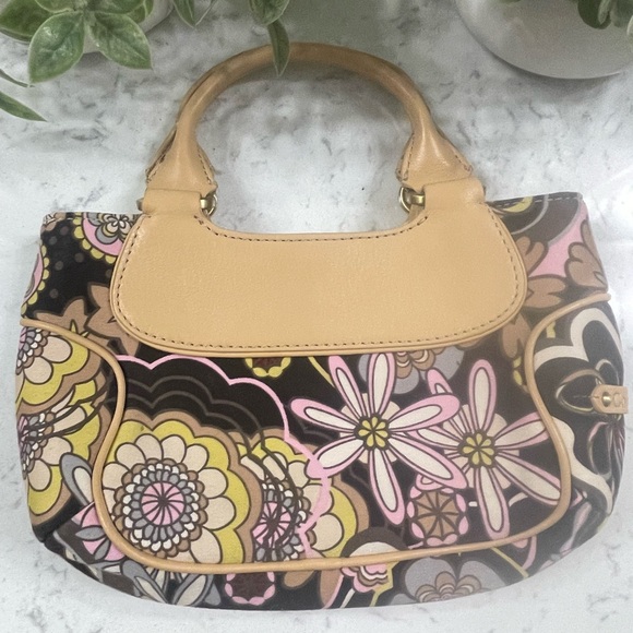 Cole Haan Handbag Purse Bag Leather Floral Zip Pockets Boho Retro Double Handles - Picture 1 of 8